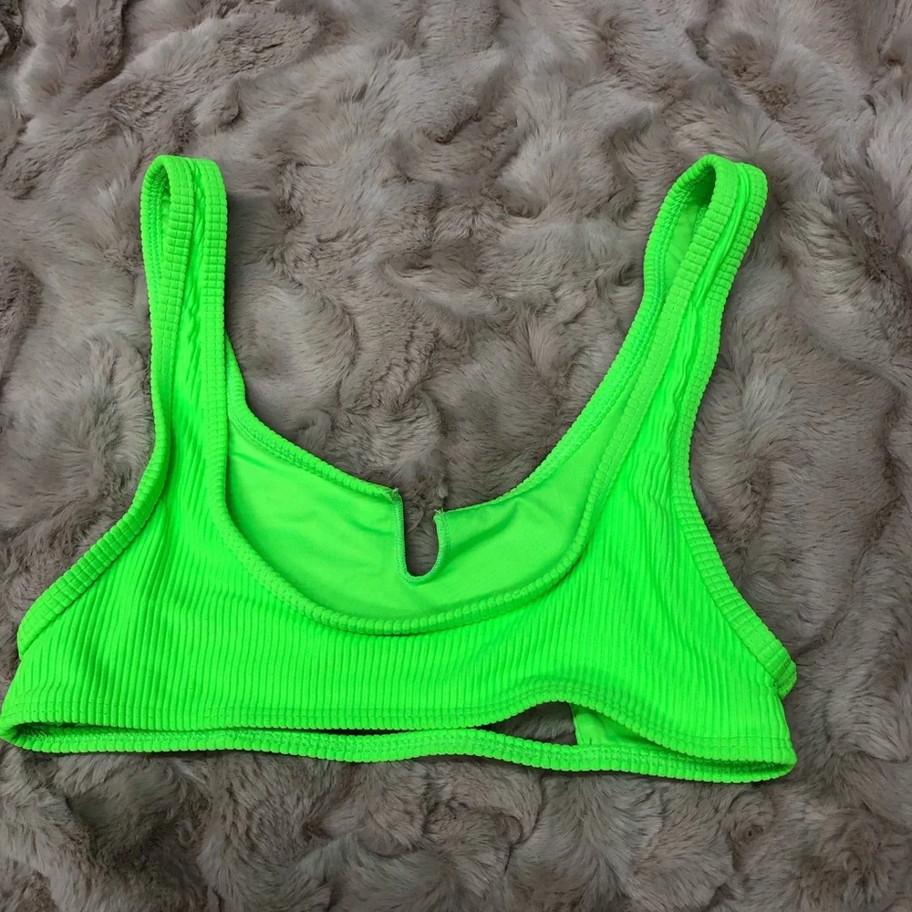 NEW Frankie’s bikinis M cole swim bikini top bright neon green ribbed cutout